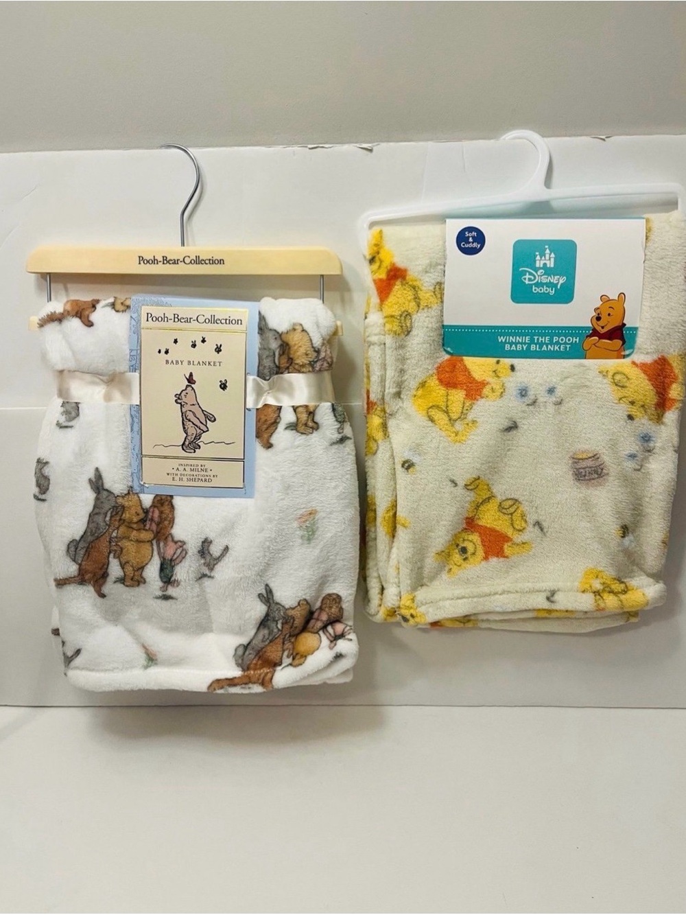 Disney Winnie the Pooh Bear Collection Lot of 2 Baby Blankets Honey Kanga Roo